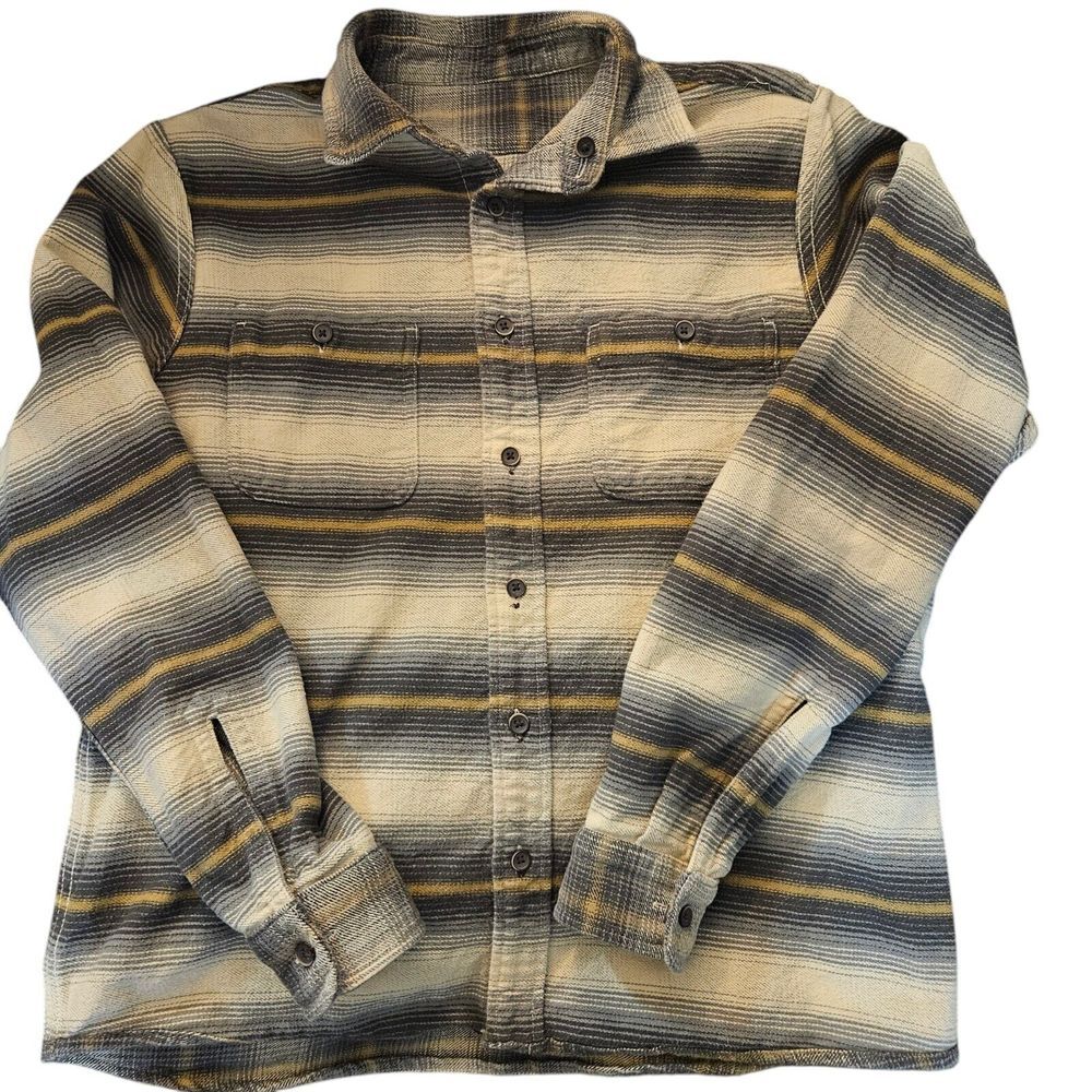 Tailor Vintage Reversible Flannel Shirt Grey Cream Button Up Large Stripe Plaid
